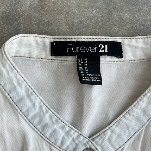 FOREVER 21 Studded Western Light Washed Out Denim Button Down Shirt - Picture 2 of 3